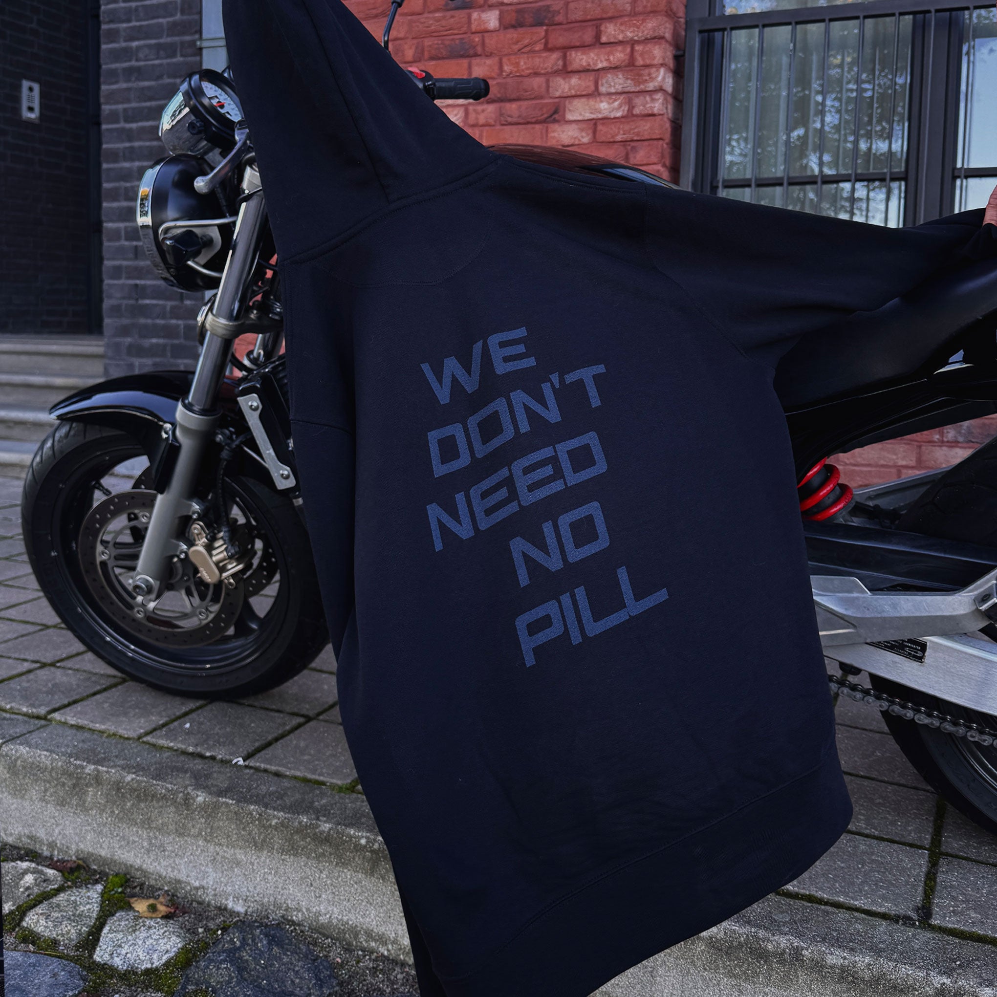 We Don't Need No Pill, Moto Pill Original Heavy Motorcycle Hoodie