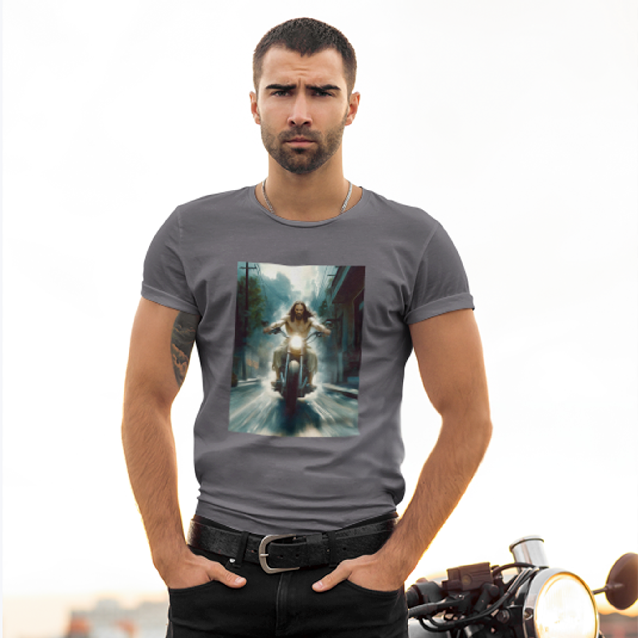 Jesus escaping the Matrix. Break the system. Live Free. Motorcycle T-Shirt